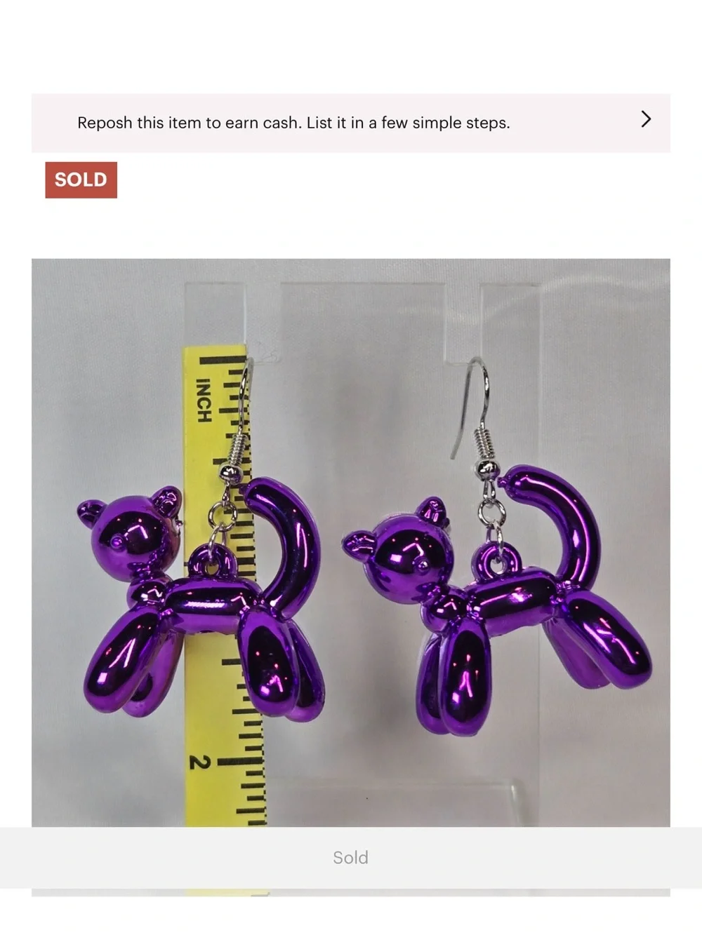 Purple Balloon Dog Earrings for Kids - Cute Shiny Animal Charm
